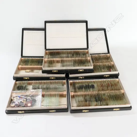 5 PART BOXES OF VINTAGE MICROSCOPIC SLIDES